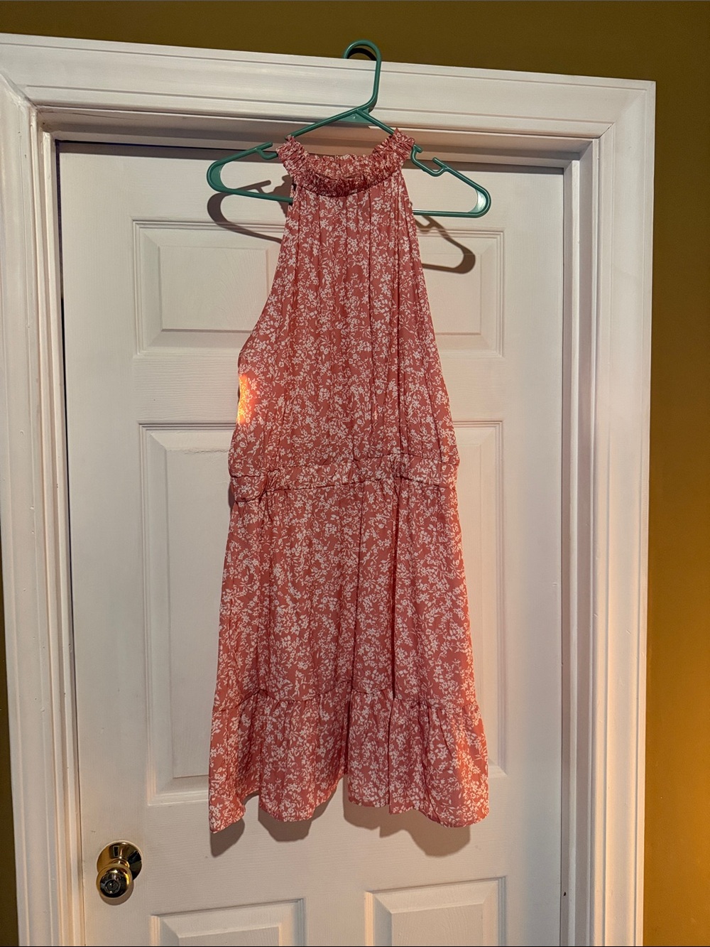 SHEIN Coral Pink Floral Halter Midi Dress